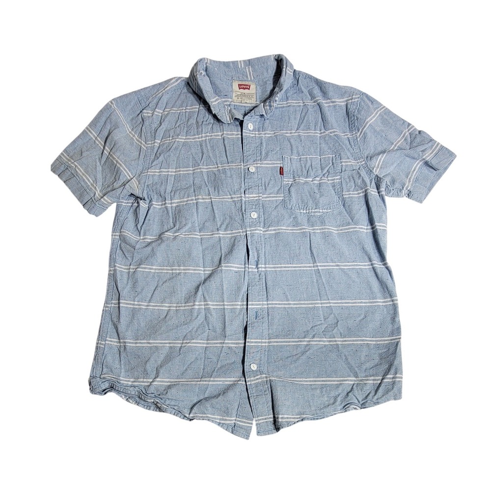Levis‎ Mens Blue White Striped Short Sleeve Button Down Shirt Medium